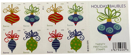 USPS Holiday Baubles Forever First Class Postage Stamps image 1