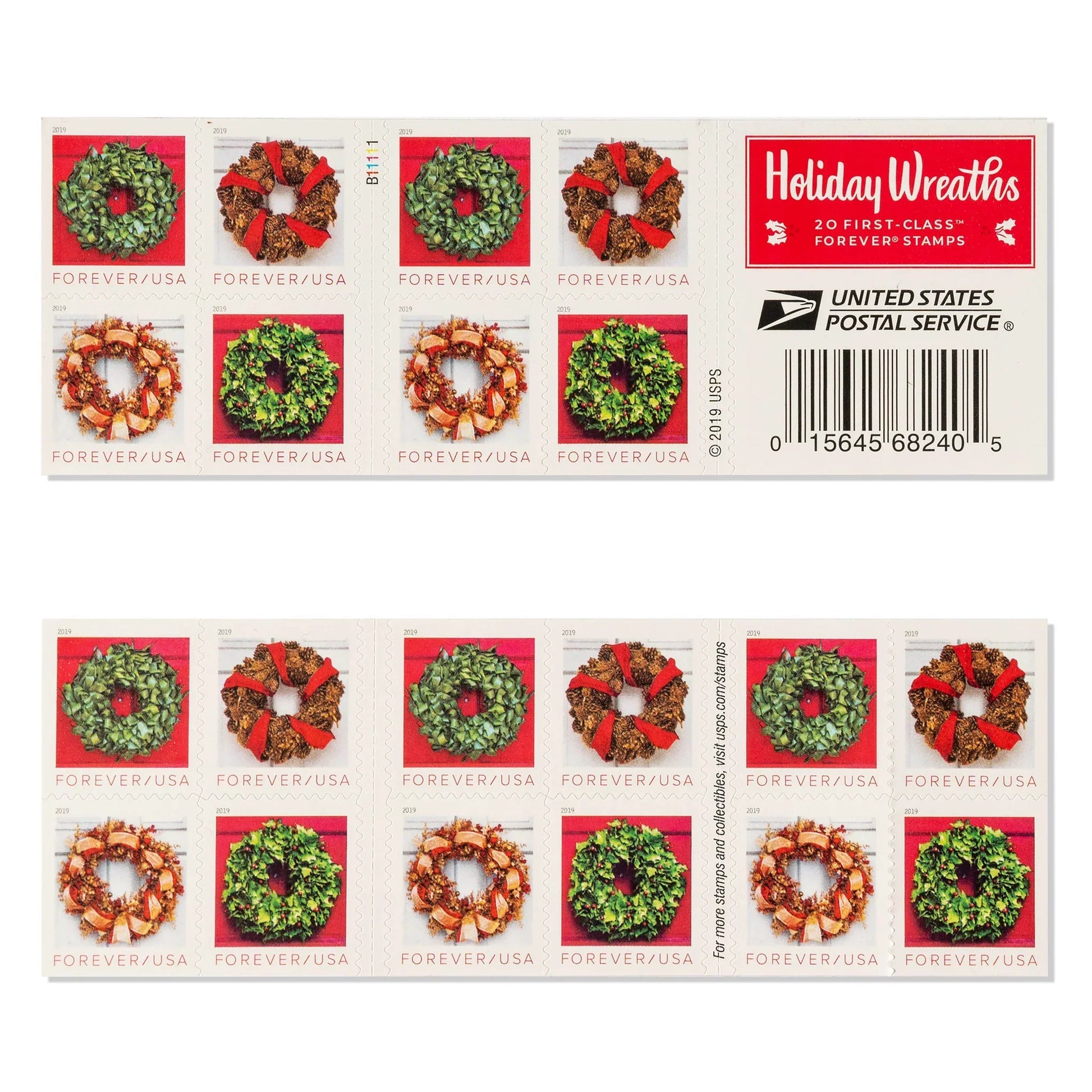 USPS Holiday Wreath Forever First Class Postage Stamps image 0