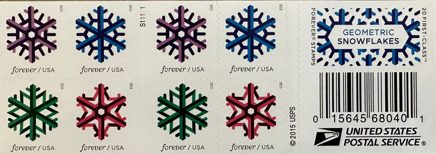 USPS Geometric Snowflakes Forever First Class Postage Stamps image 1